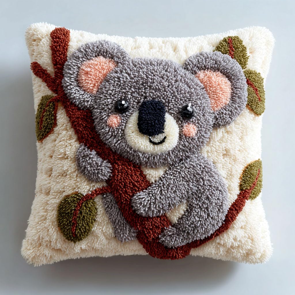 WallustrioaW DIY Latch Hook Cushion Kit,Koala
