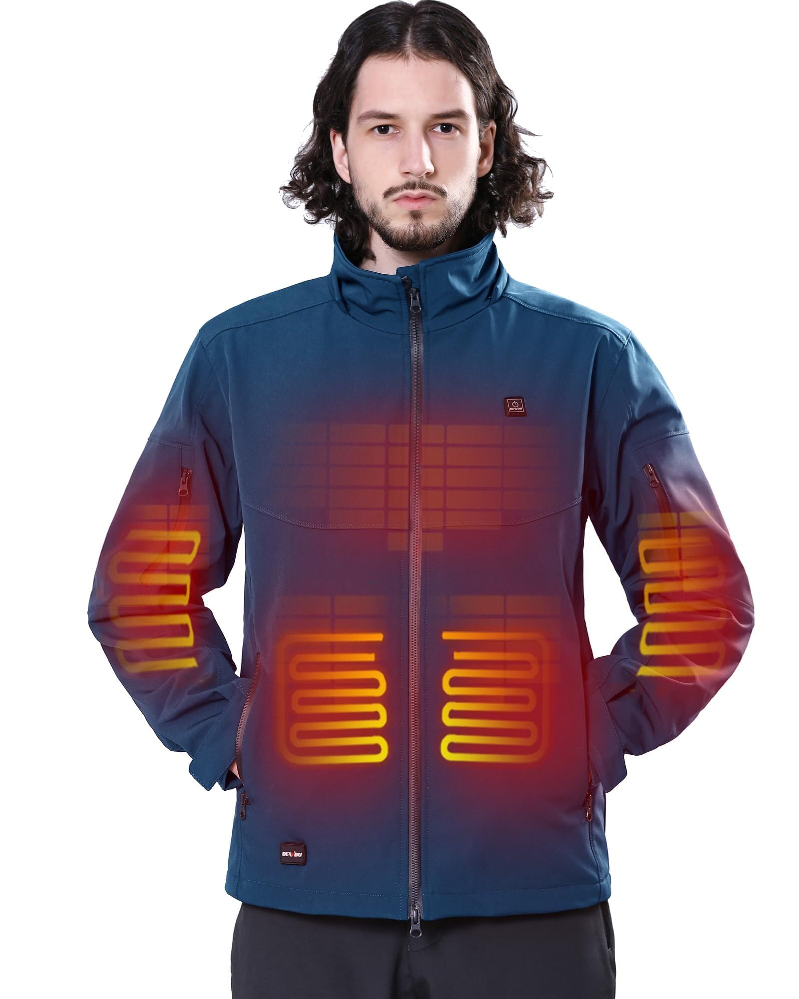 DEWBU Soft Shell Heated Jacket for Men with 12V Battery Pack and Detachable Hood Outdoor Electric Heating Coat