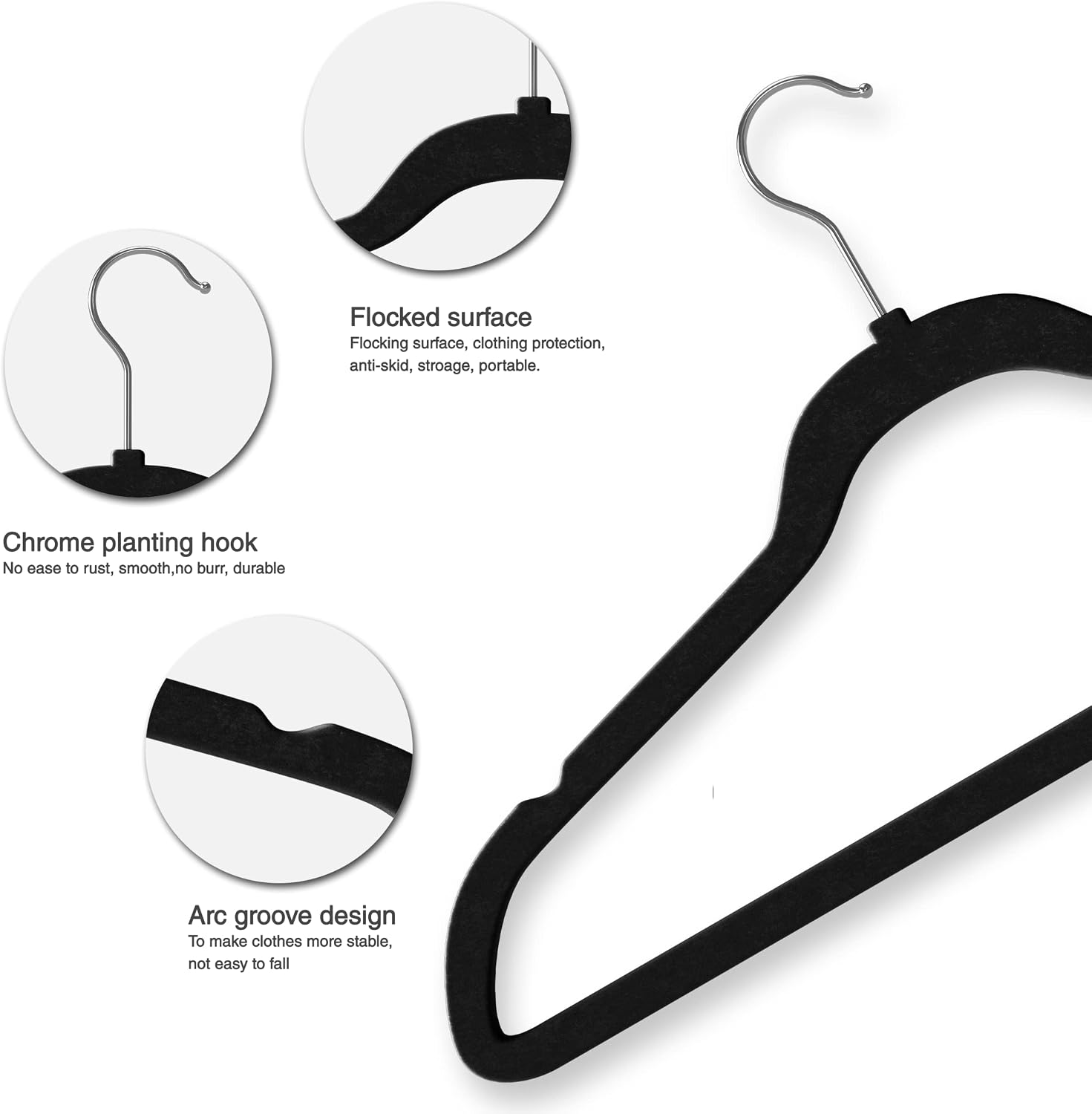 TECHZOO 50 Pack New Premium Quality Velvet Hangers Ultra Thin Non Slip Adult Felt Space Saving Hangers for Closet Heavy Duty Coat Pants Jackets Dress Hangers 360° Swivel Hook Hold Upto 10 lbs Black