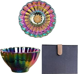 CmengAo Golden Tenmoku Tea Cup with Lotus, 5 oz Jianzhan Ceramic Teacup, Colorful Chinese Small Cha Wan Bowl for Master Cup, Gifts, Collection, Art Deco