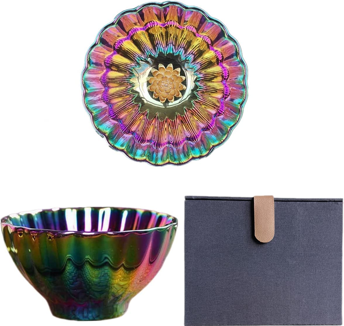 Golden Tenmoku Tea Cup with Lotus, 5 oz Jianzhan Ceramic Teacup, Colorful Chinese Small Cha Wan Bowl for Master Cup, Gifts,Collection, Art Deco