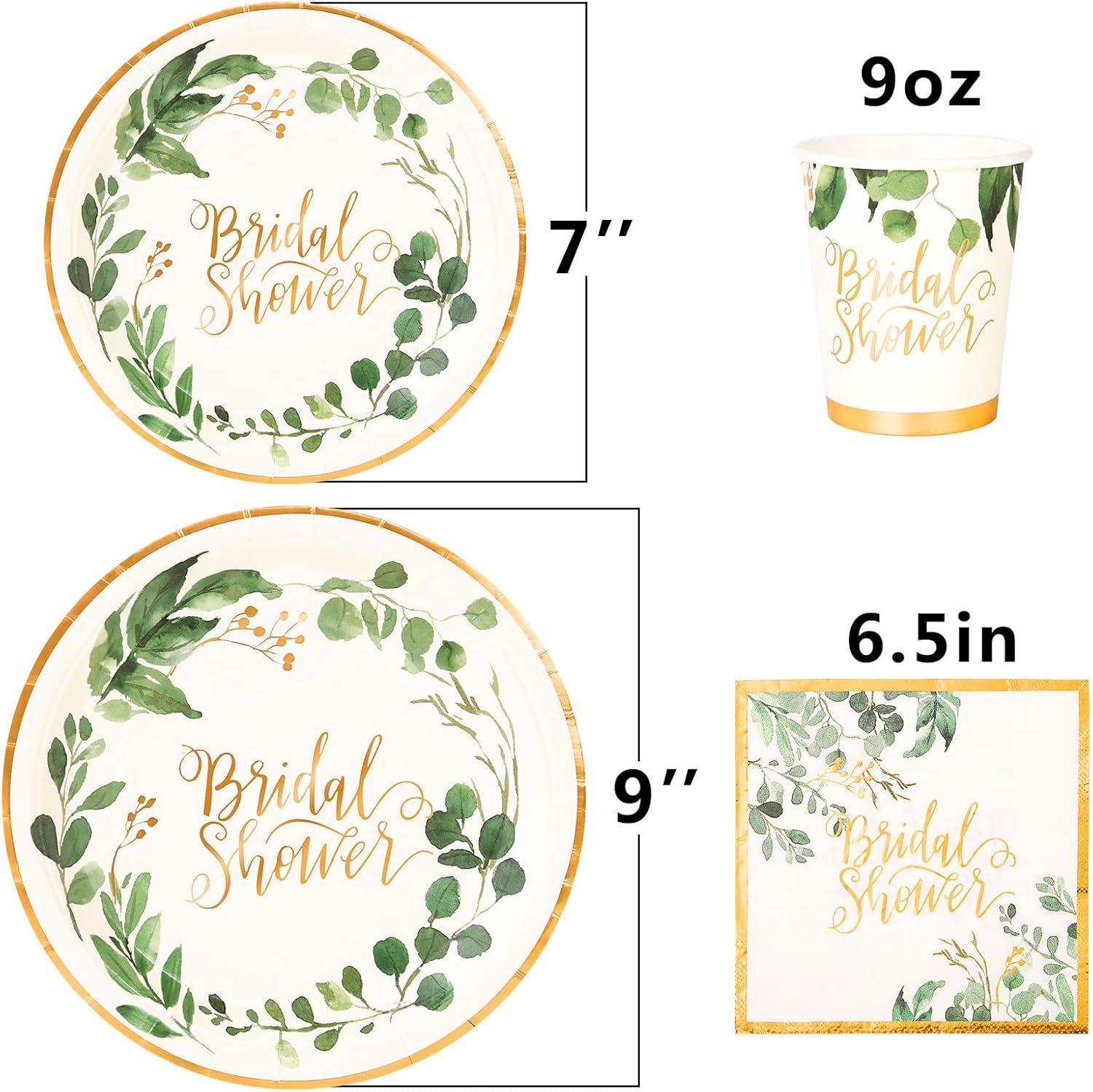 LOOWVY Bridal Shower Decorations Green Theme Wedding Shower Plates and Napkins Party Supplies for Engagement Celebrate Wedding Festivities the Bride-To-Be Bachelorette Parties,Serves 24 Guests : Home & Kitchen