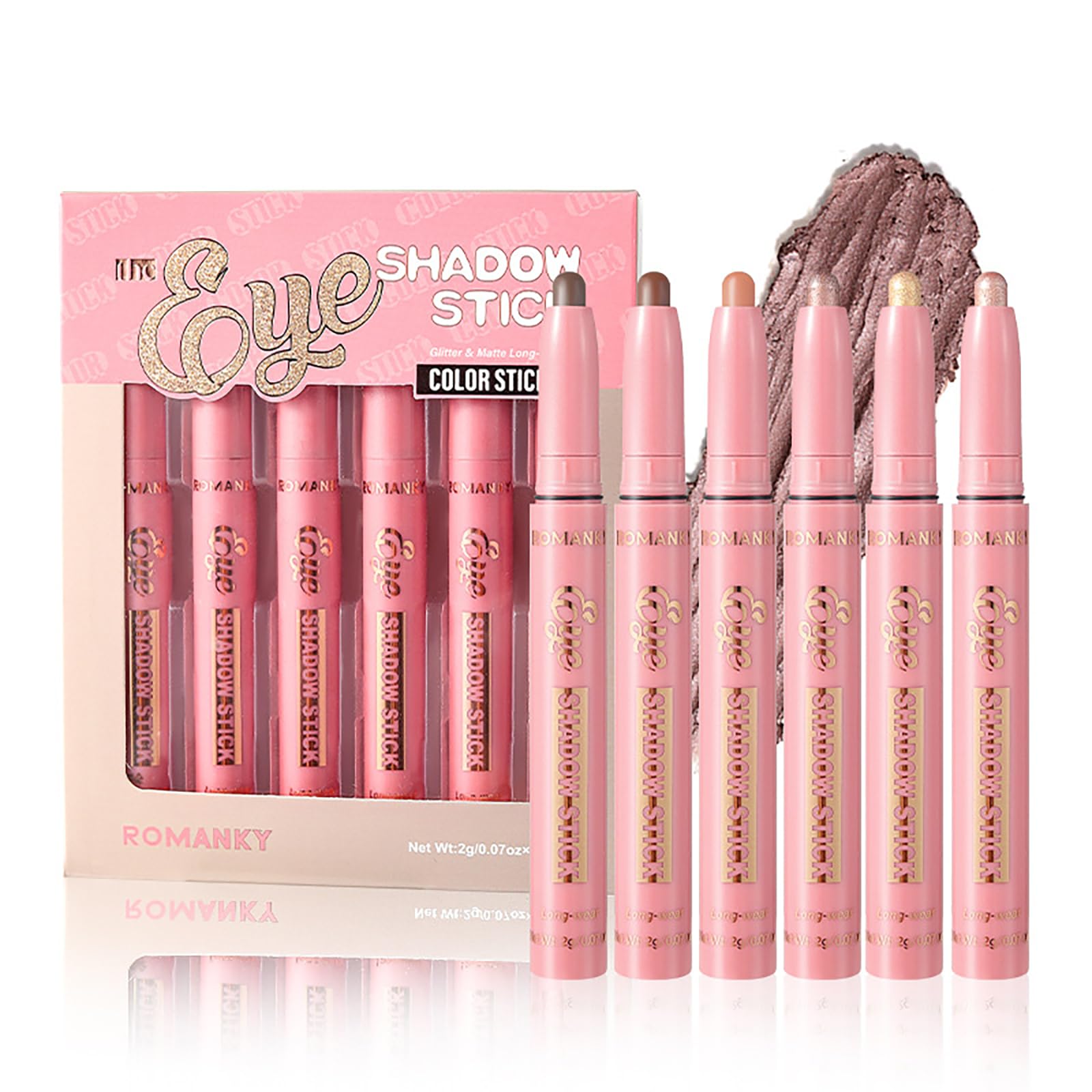 RoseFlower Matte Eyeshadow Stick, 6 Colors High Pigmented Eye Shadow Stick