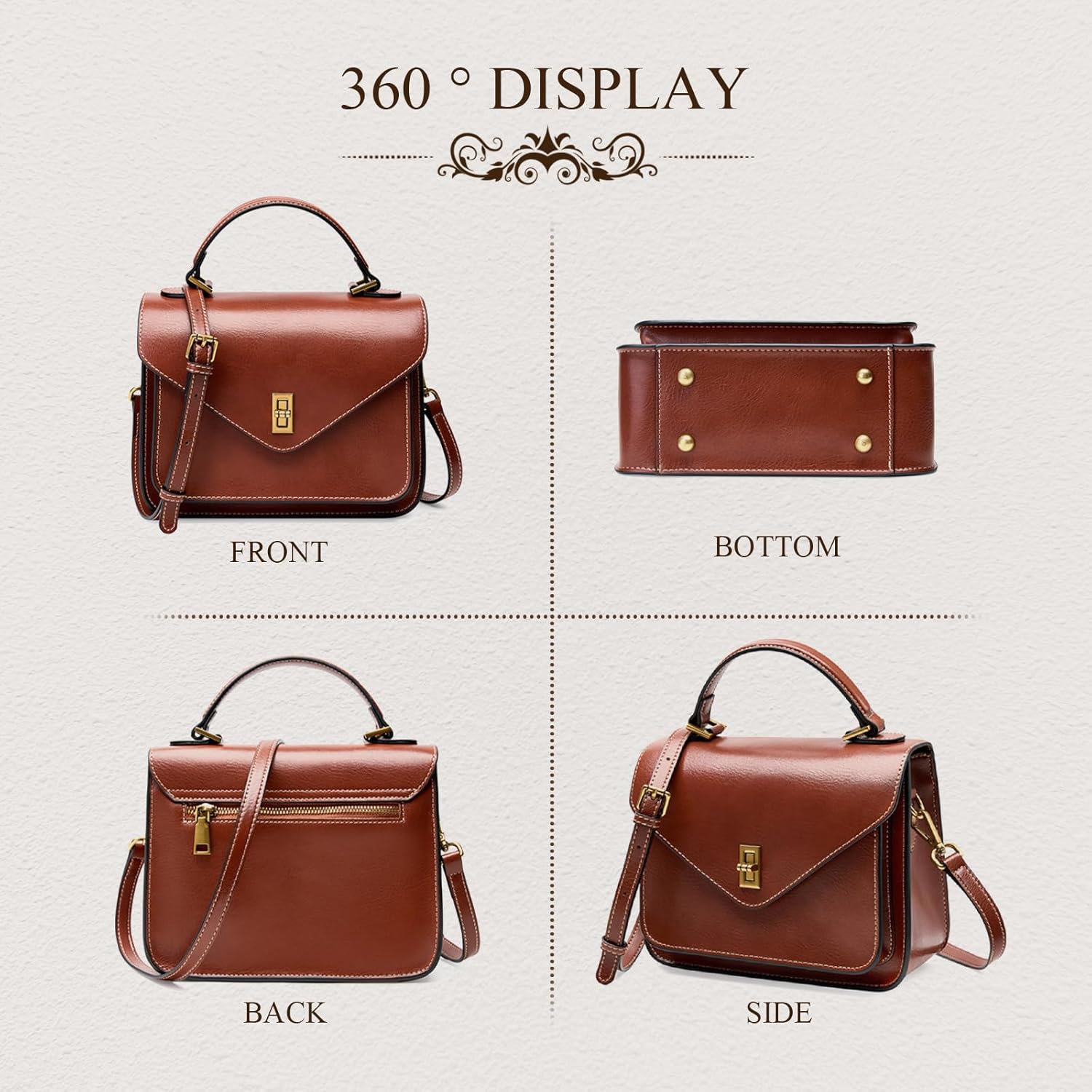 Genuine Leather Crossbody Bags for Women Lightweight Handbag Commuter Travel Purse with Adjustable Dual Strap - Image 4