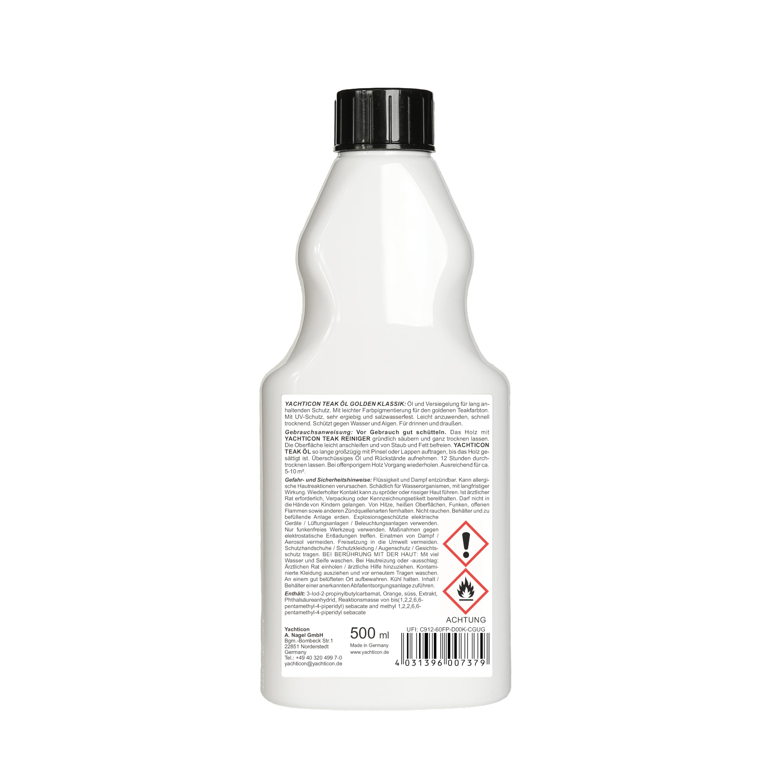 YACHTICON Teak Oil Golden Classic 500ml - Teaköl für Bootspflege und Holzschutz