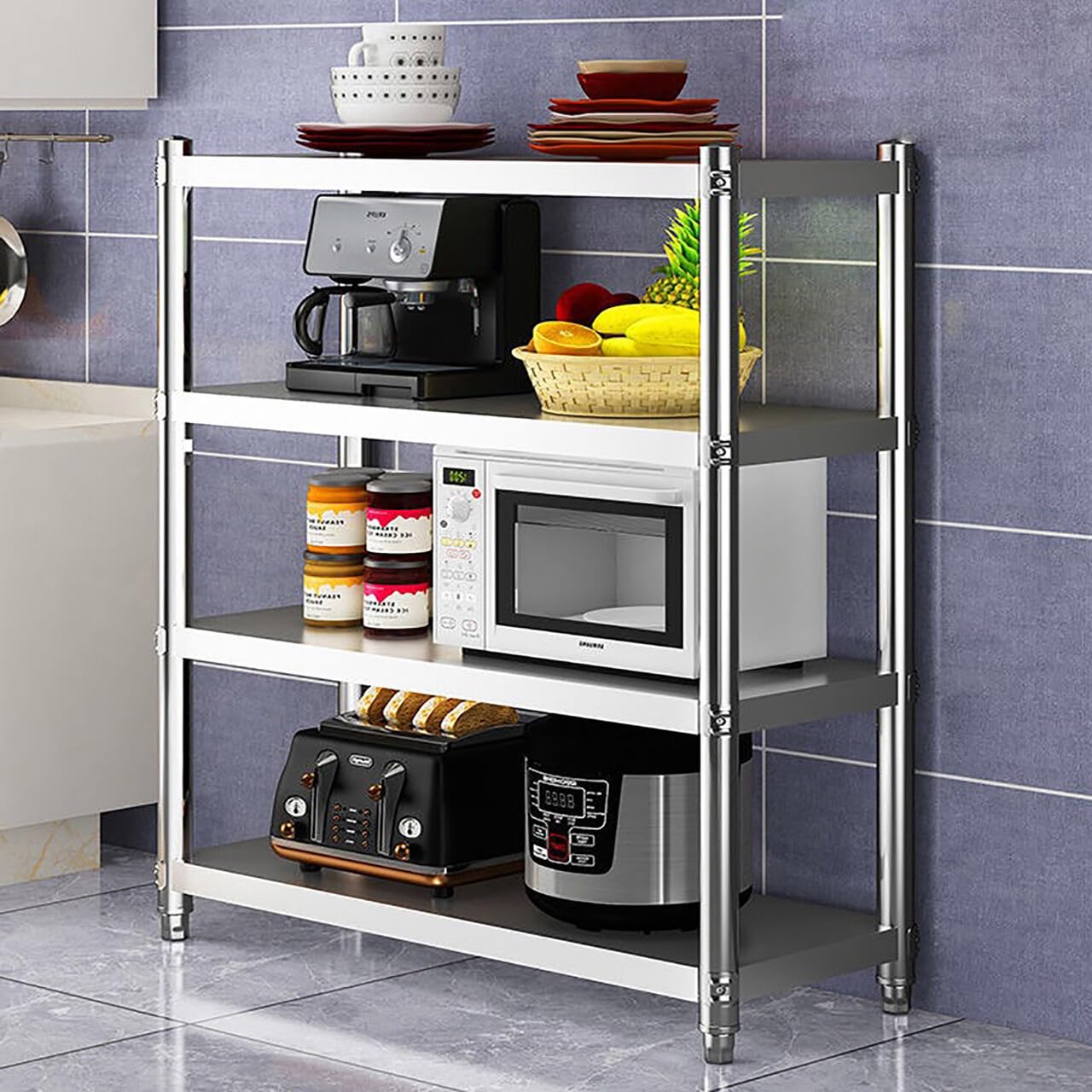 KüChenregal Edelstahl Schwerlastregal Arbeitsplatte Standregal GewüRzregal KüChenorganizer Stehend Regal KüChe Aufbewahrung RegalböDen Mit Chenregal 120X40X150Cm 4BöDen Edelstahlregal