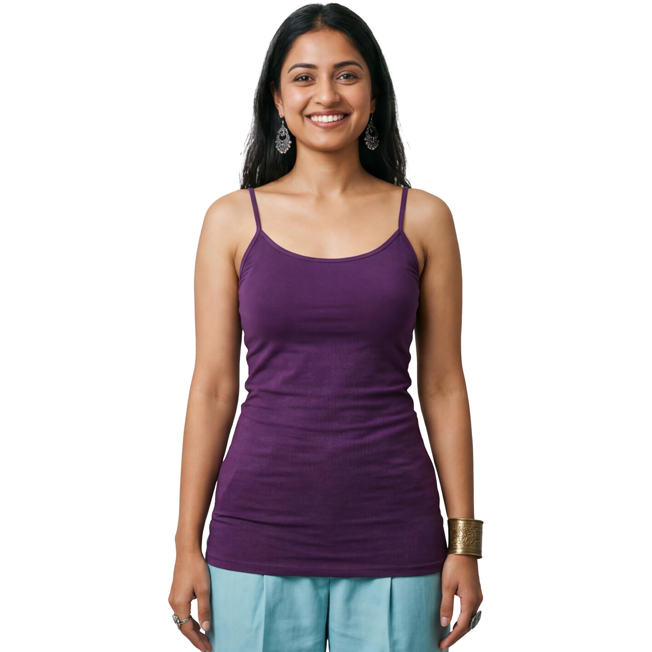 Emmalise Women's Basic Casual Long Camisole Adjustable Strap Cami Layering Top