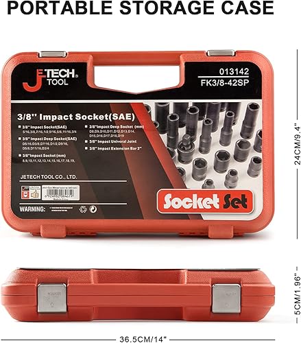 Vista 6 de Jetech Juego de llaves de impacto de 3/4 pulgadas, 42 piezas profundas y estándar SAE y métricas y estándar para mantenimiento de automóviles