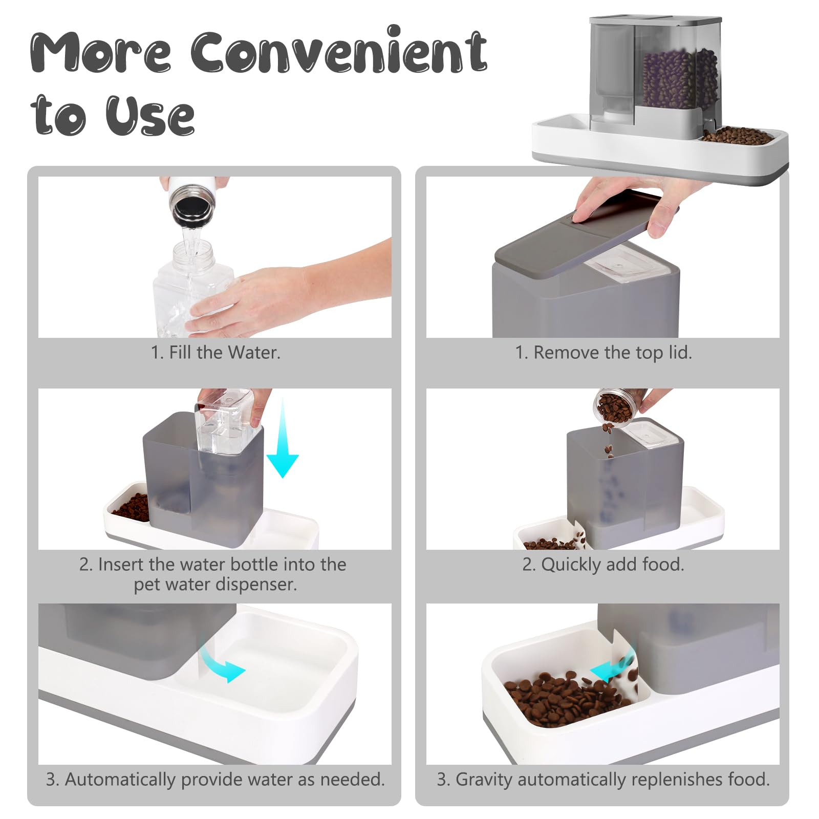 GearRoot Automatischer Katzenfutterspender und Wasserspender, 2-in-1 Schwerkraft-Haustierfutterspender und Wasserspender, abnehmbarer Katzenfutterspender für kleine Hunde und Katzen, Grau