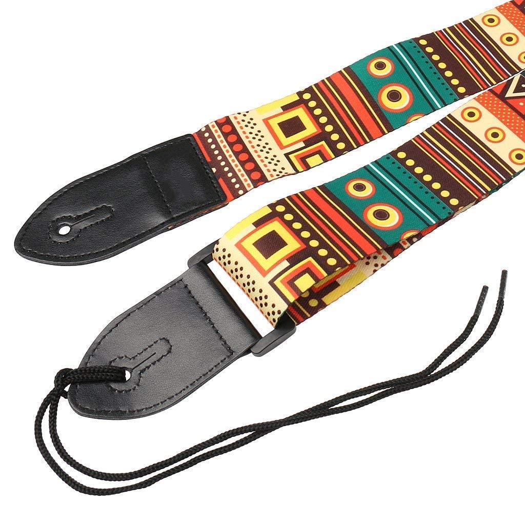 FirstTry Guitar Strap I Soft Straps with PU Leather Ends I Adjustable Ultra Comfortable Belt I Modern Printed Design I for Electric, Acoustic, Bass, Classic Guitar, Ukulele (Folk Custom) - Image 6 thumbnail