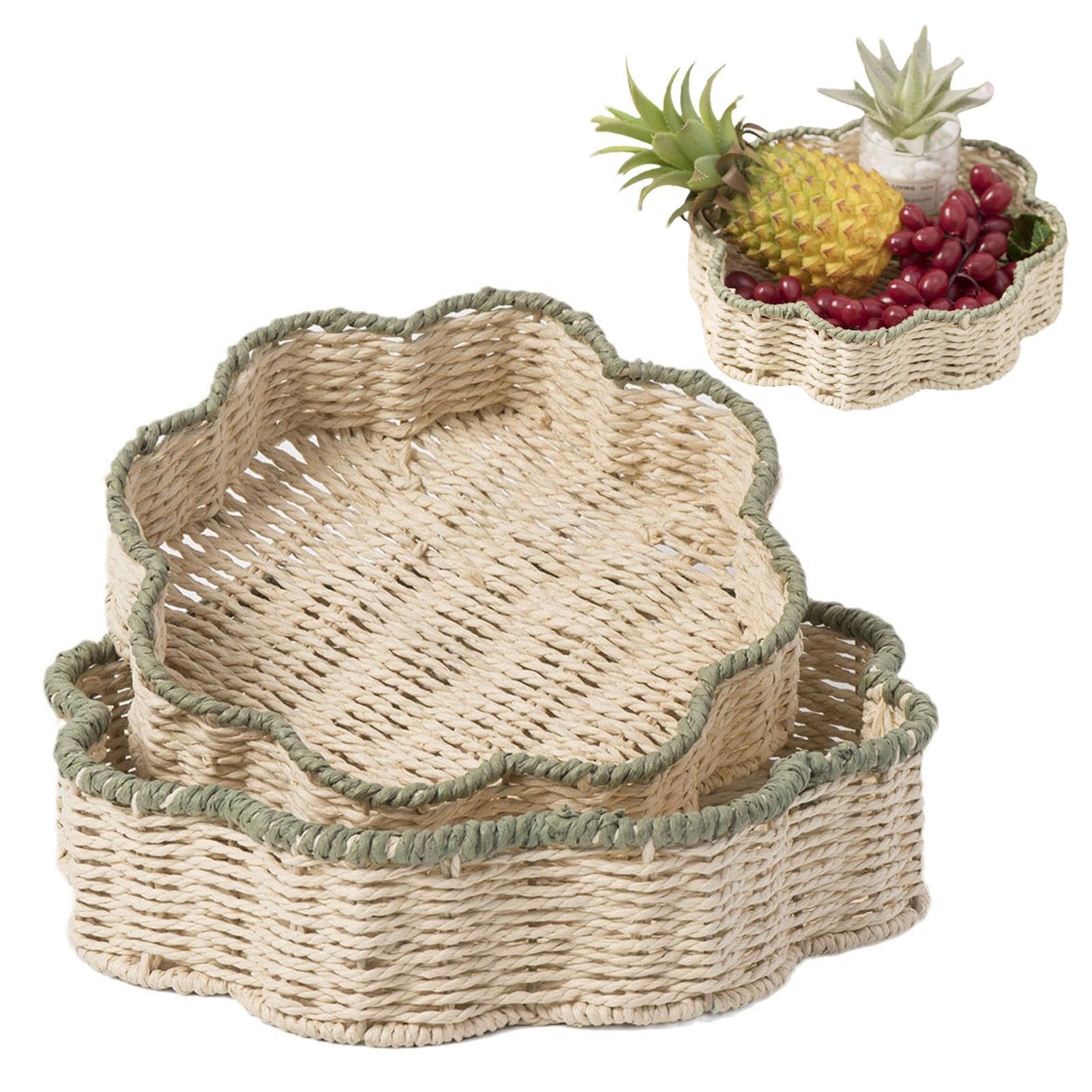 Cestino in rattan, Cestini di stoccaggio in , Cesto portaoggetti in rattan, Cestino smerlato intrecciato, Cestino intrecciato a mano, Cestino decorativo in corda di carta, Cesto portaoggetti