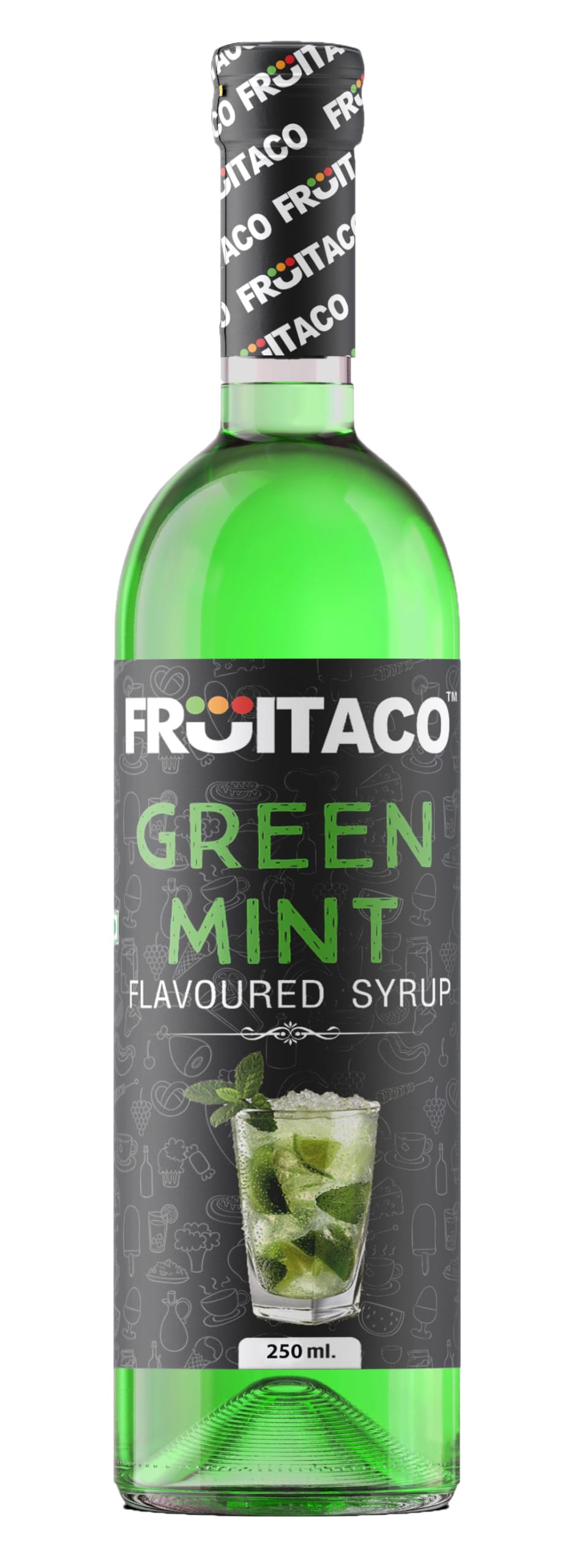 Fruitaco Green Mint Syrup 250ML | Mixer for Mocktails, Cocktails, Drinks, Juices, Beverages | Non Alcoholic Mix (Pack of 1)