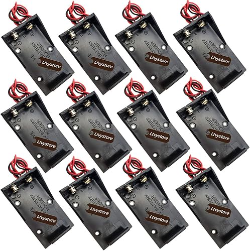 Soporte de clip de batería de 9 V, negro, 12 piezas de una sola ranura ABS de 9 voltios, caja de contenedor, almacenamiento de baterías de plástico