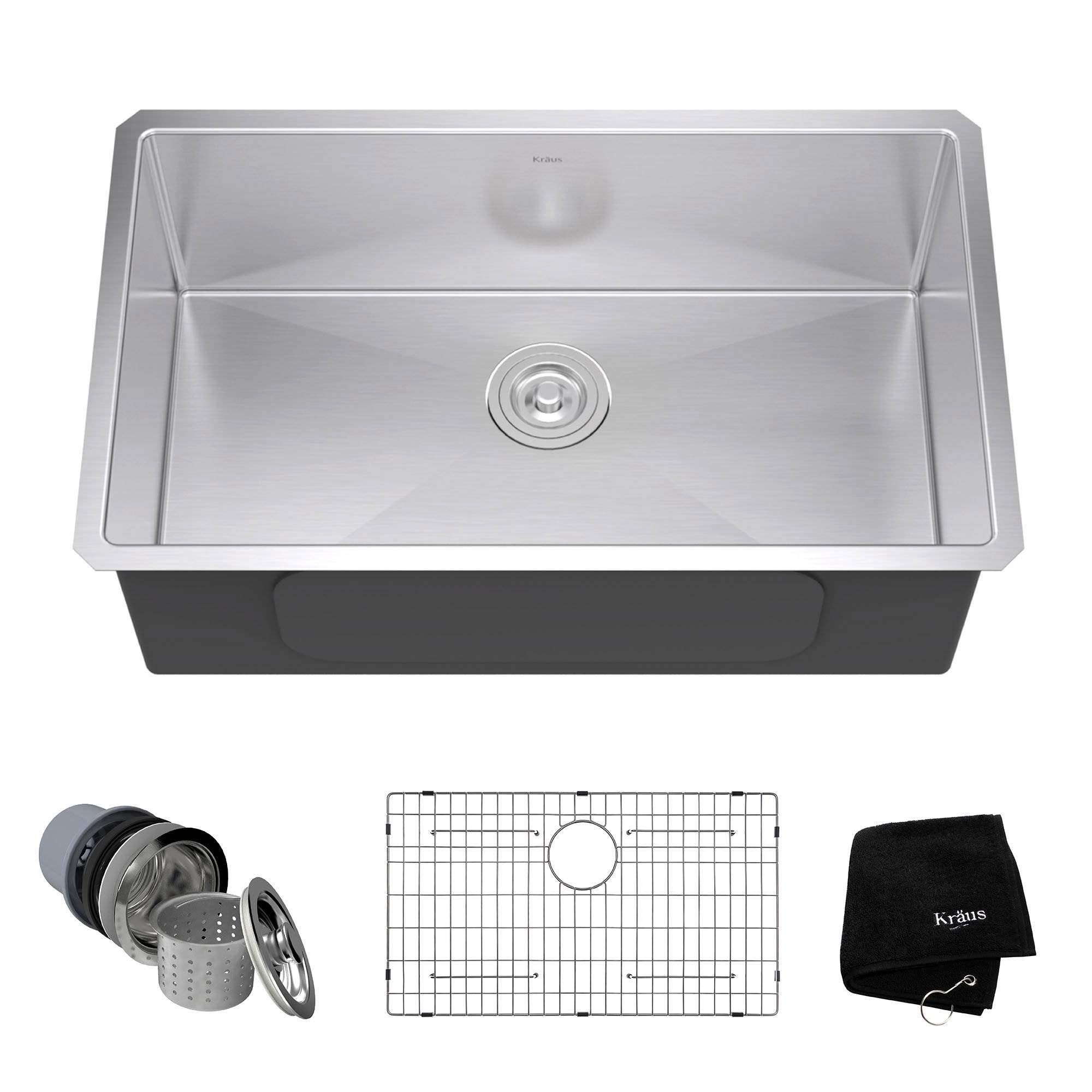 KRAUS Standart Pro 30 -inch Undermount Single Bowl 16 Gauge Stainless Steel Kitchen Sink, KHU100-30