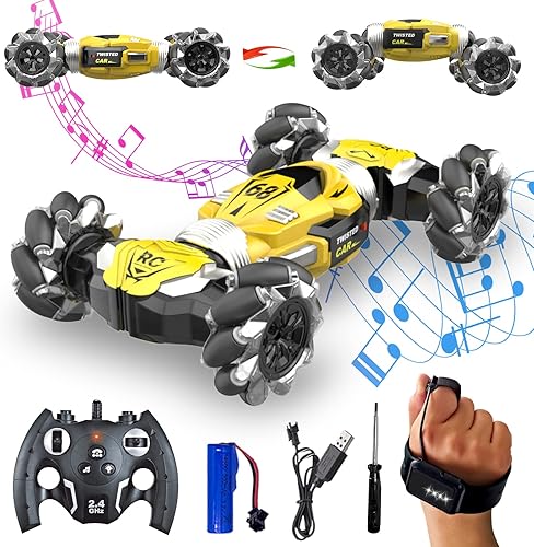 SinHaoJing Auto a control remoto con sensor de gestos con luces de música vehículos giratorios todoterreno para niños de 6 a 12 años de edad fiesta