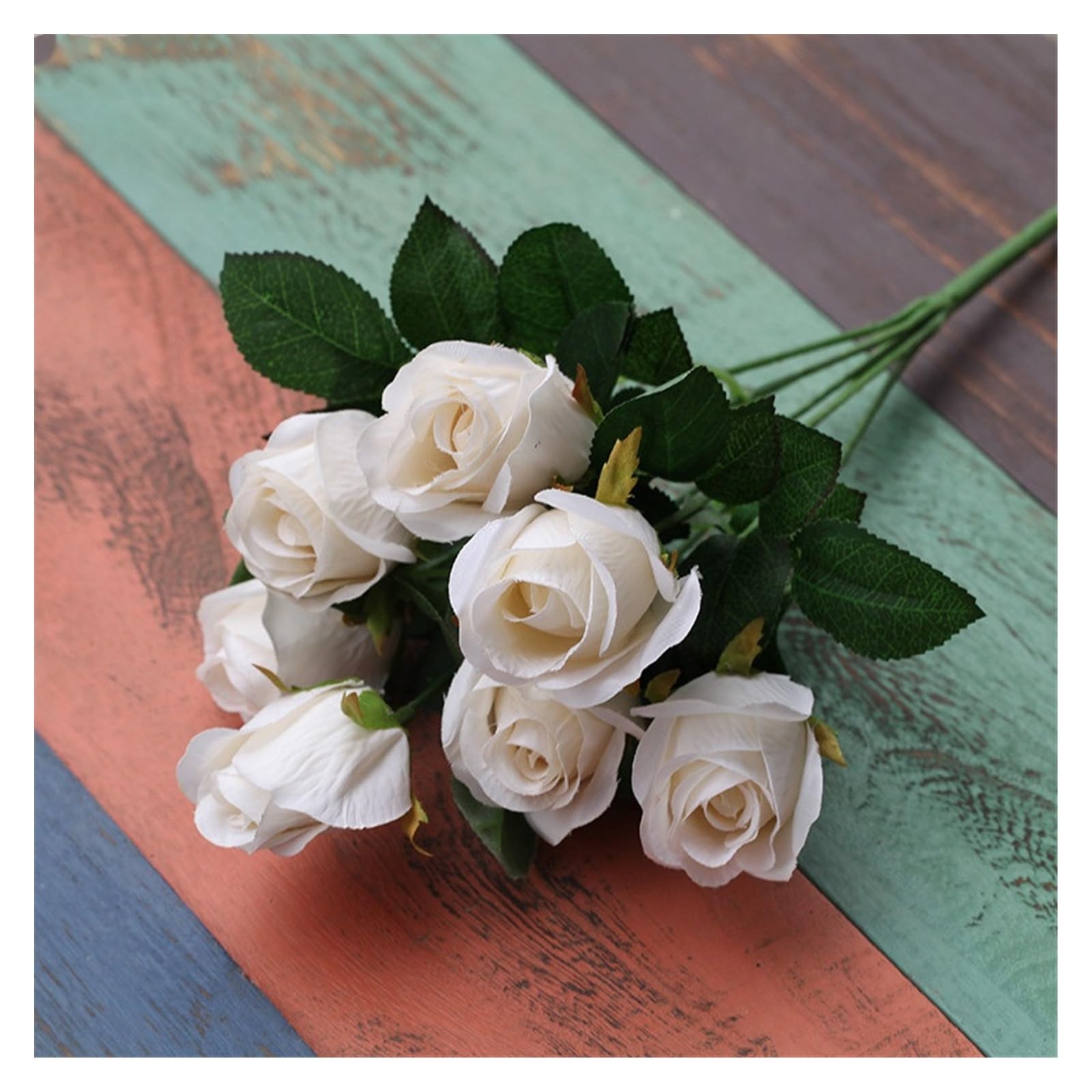 Fiori artificiali Bouquet di rose di fiori di simulazione di seta a 7 teste Bouquet di rose artificiali Bouquet da sposa Bouquet di fiori artificiali for la tavola di nozze di famiglia Fiore finto(Dee