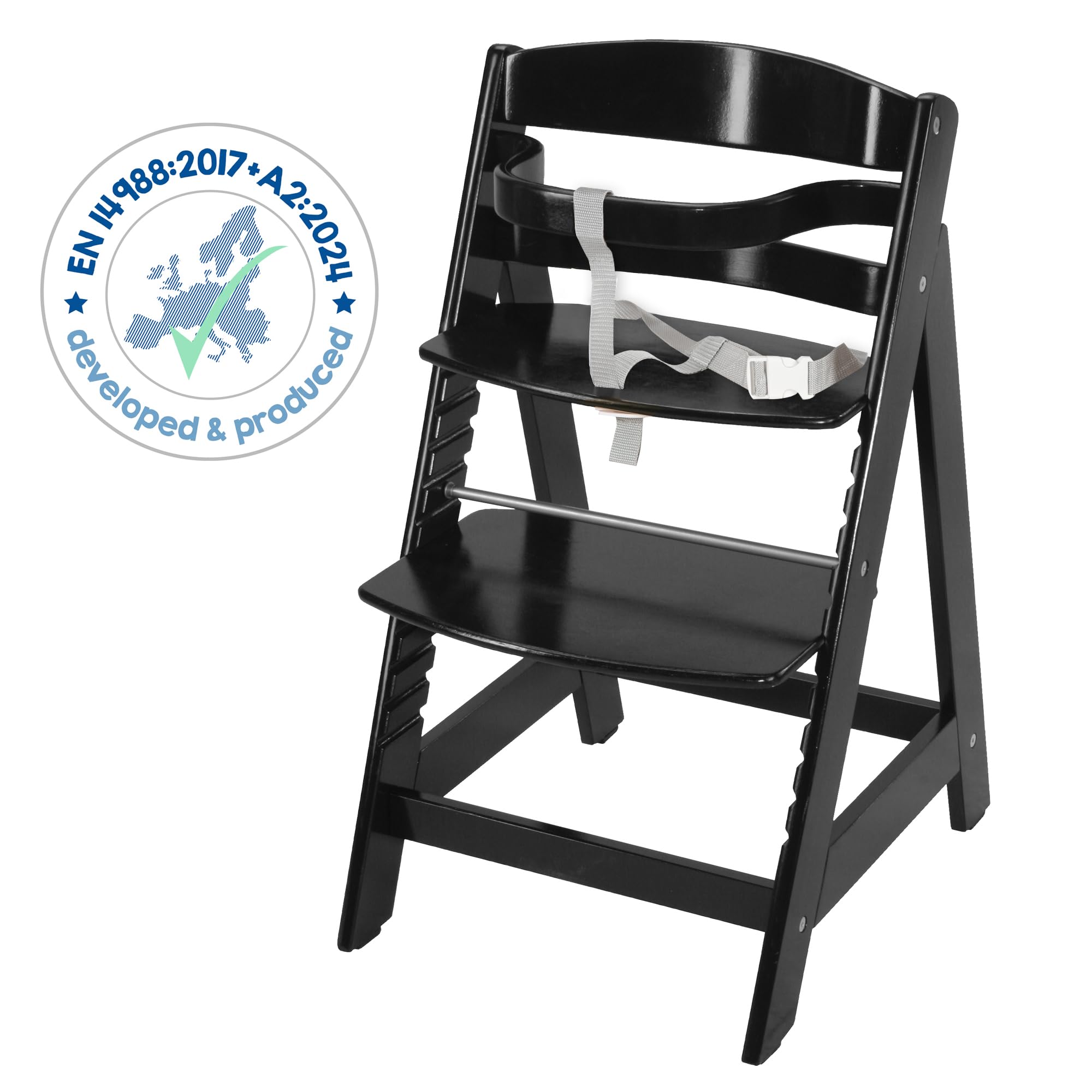 roba Seggiolone Pappa per Bambini Sit Up III - Evolutivo - con Poggiapiedi e Cinghie di Sicurezza Removibili - Altezza Regolabile - Legno Nero