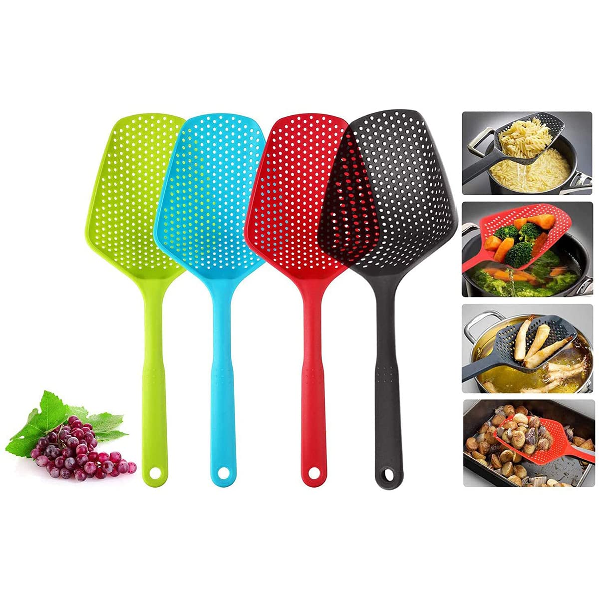 4 Pezzi Colino da Cucina Colino a Cucchiaio,Cucchiaio per schiumarola con Manico Lungo, Filtri per Pale di Scarico, Palette Che perdono Acqua Scolapasta con Pala da Ghiaccio