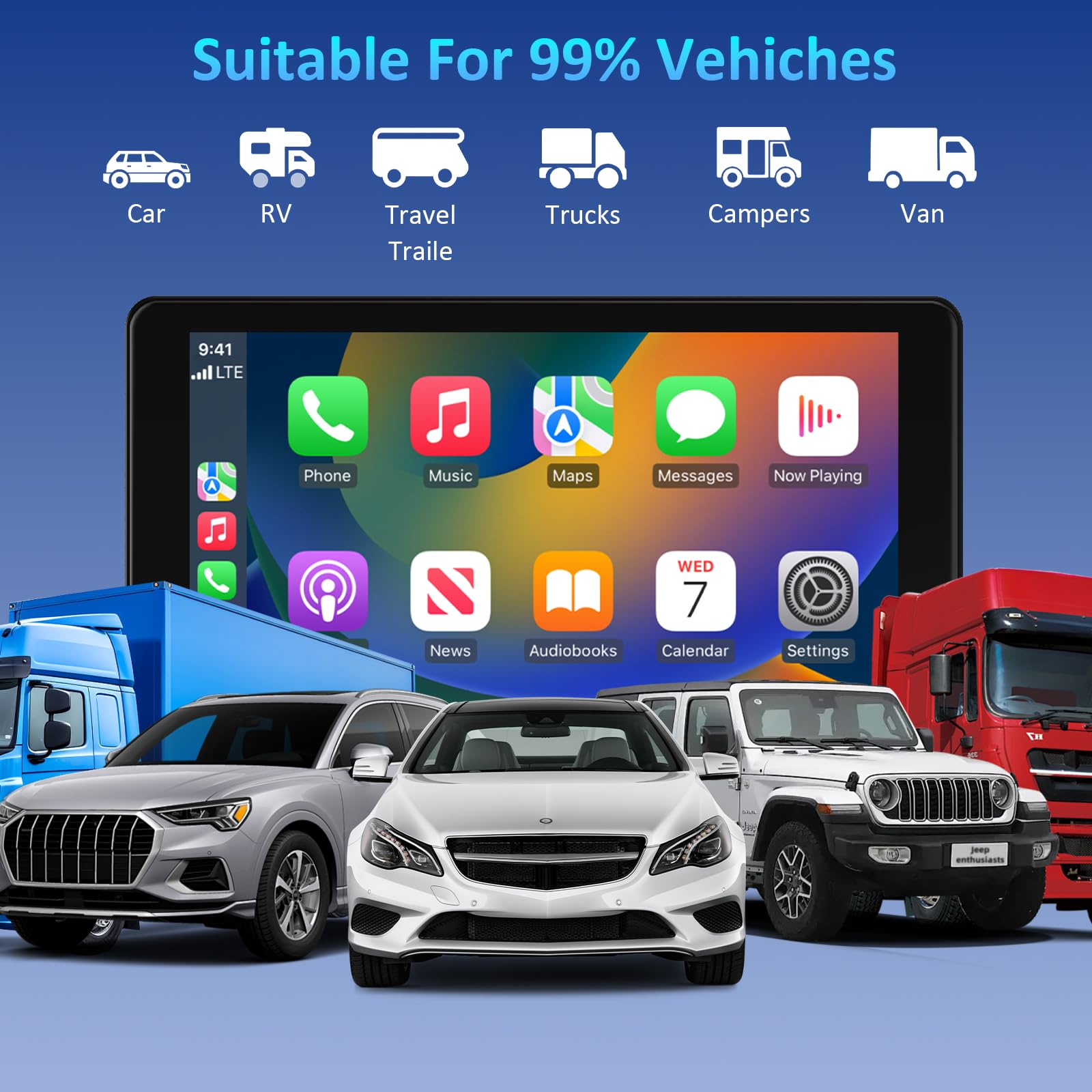7-calowy ekran Apple Car Play, Bezprzewodowy ekran Samochodowy CarPlay Android Auto do Samochodów, Przenośny ekran dotykowy HD z Bluetooth 5.3/FM/AUX, Obsługa Mirror Link, AirPlay, Nawigacja GPS