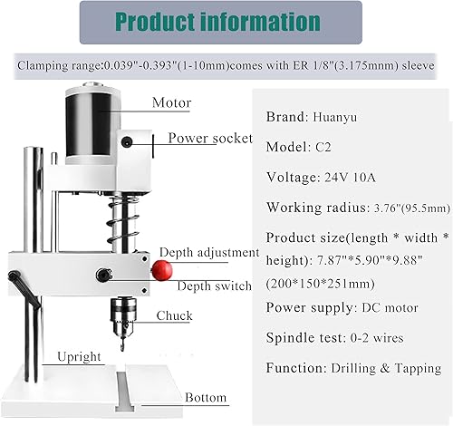 Miniatura 2 de Huanyu Mini prensa de taladro eléctrica de 7 velocidades Máquina de perforación de sobremesa Perforación 2 en 1 Micro herramienta de perforación con