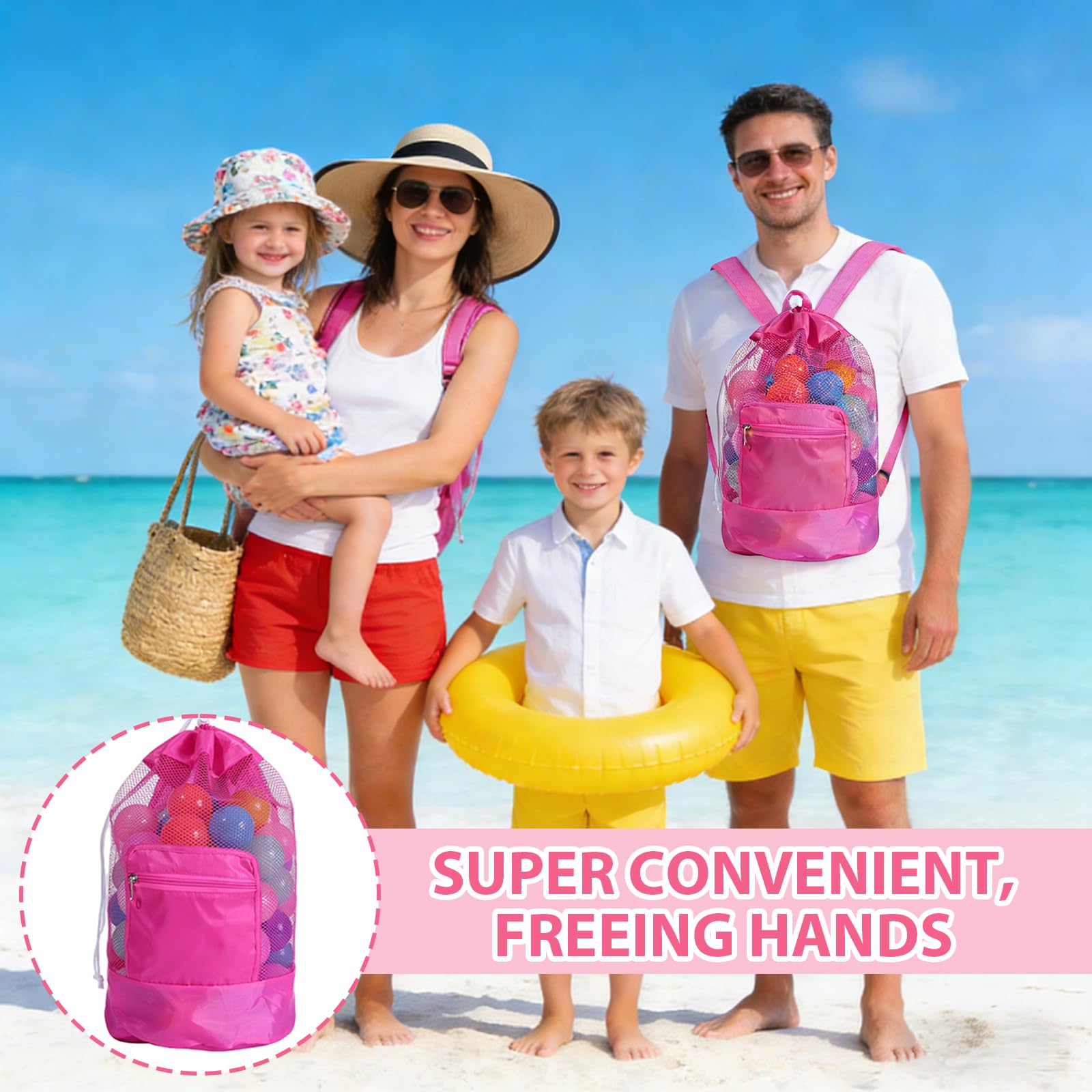 Grande Portatili Pieghevoli Giochi Borsa 48 * 24cm Borsa da Spiaggia Rosa Include 1 Guanto in Tessuto a Rete per Giocattoli di Sabbia per Giochi con Borsai per Spiaggia Vacanze Viaggi