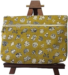 縁起柄 2段ファスナーポーチ ゆったり通帳入れ 寿