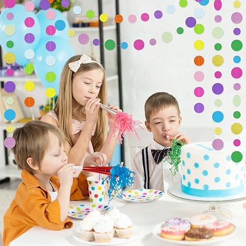 Miniatura 7 de Paquete de 12 guirnaldas redondas de papel para colgar, puntos arcoíris para colgar en la tierra de caramelos, decoración de fiesta, fiesta de