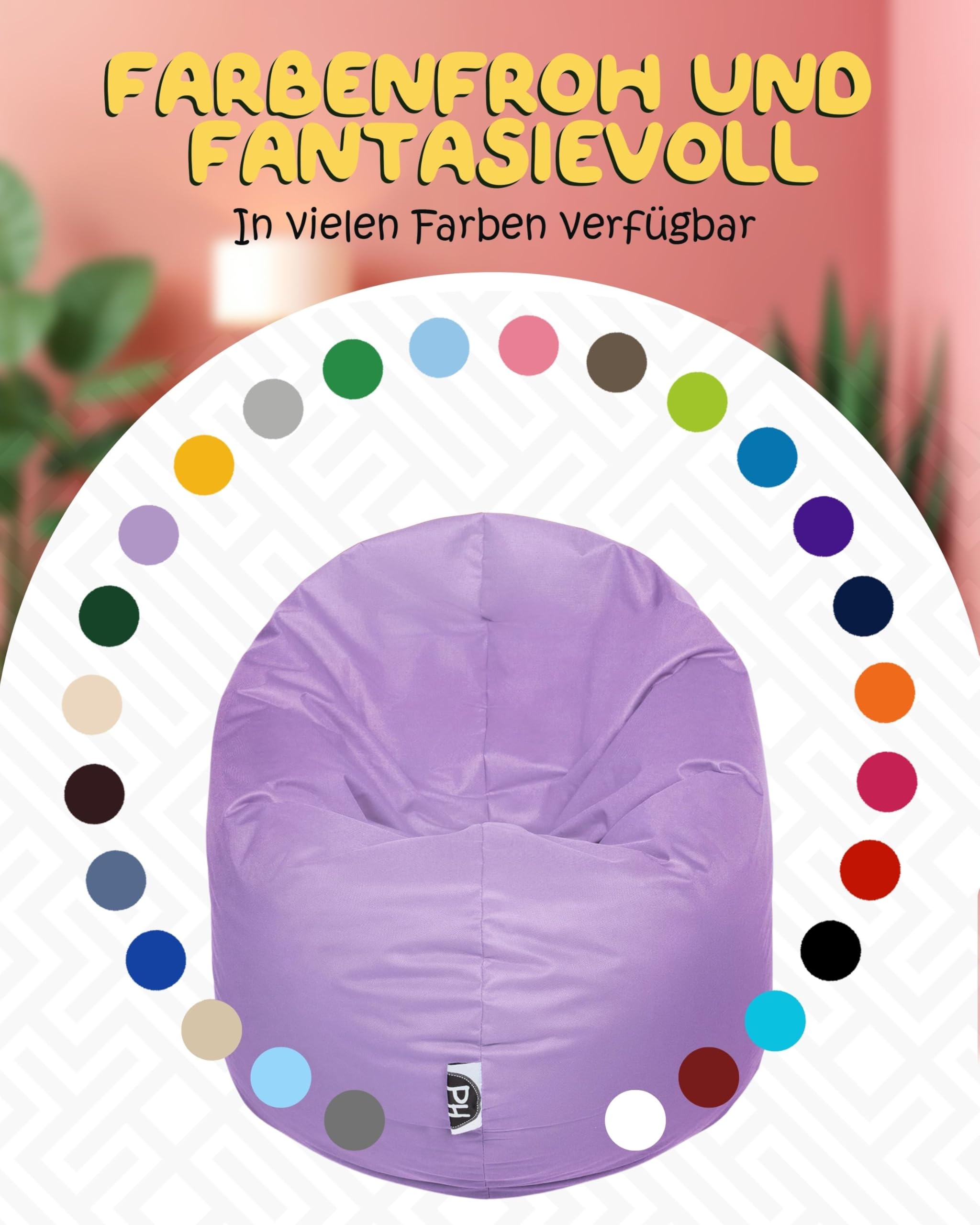 Patchhome Bean Bag worek/poduszka do siedzenia 2 w 1, średnica 100 cm, kolor liliowy optymalnie napełniona
