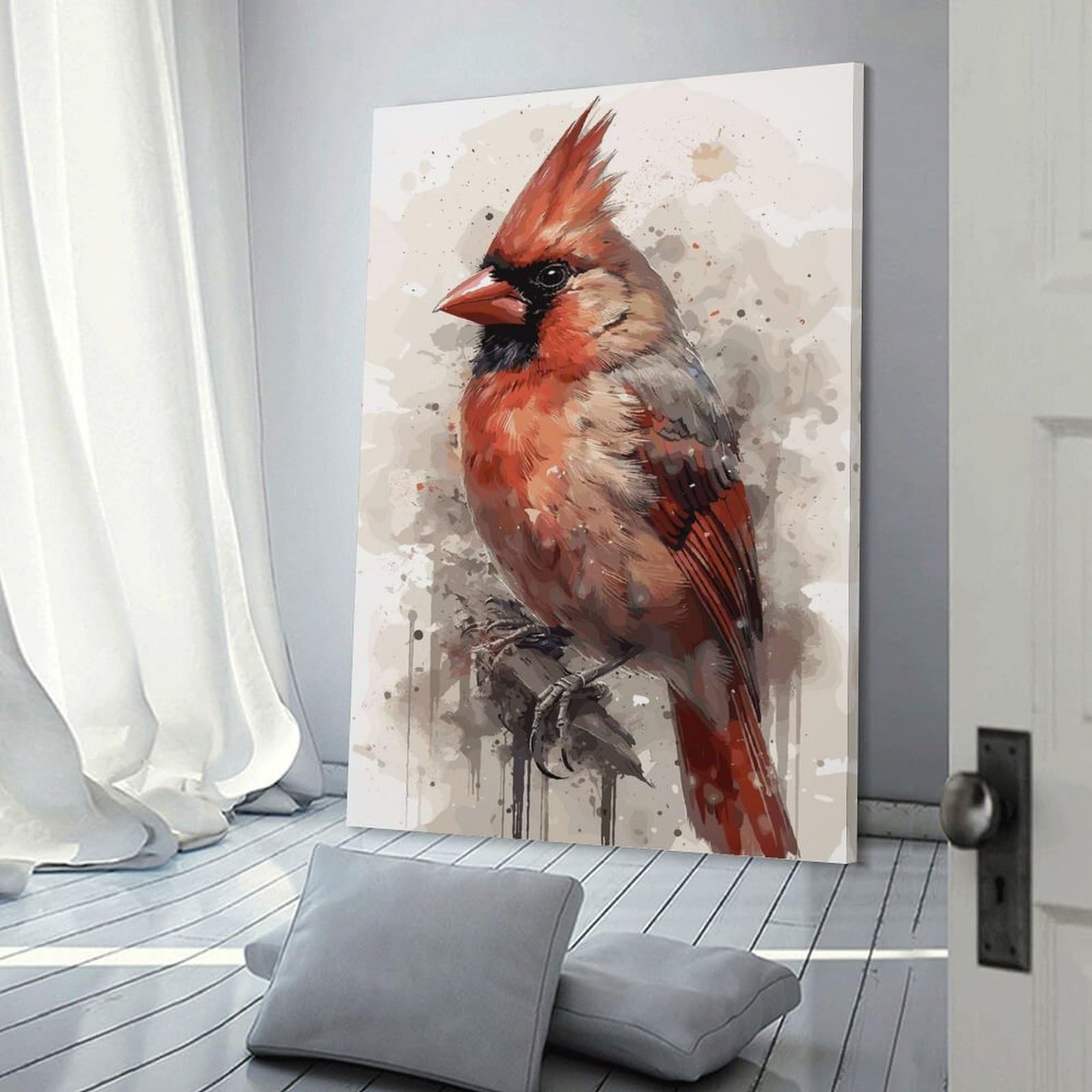 Junmoney Room Decor Wall Art Cardinal Watercolor Painting, 16x24inch(40x60cm), for Gallery Wall Layouts in Home Or Office, Home Wall Art for Statement Displays