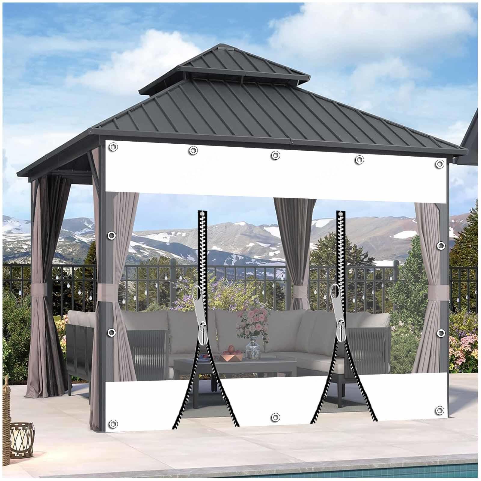 Xrdbfd Transparent Tarpaulin Side Panels, Outdoor Clear Tarp Curtains With Zipper Door, Heavy Duty Waterproof Tarpaulin for Pergola Porch Terrace, 0.3mm Pvc Rain Curtains,2zips-3.5x2m/11.5 * 6.6ft