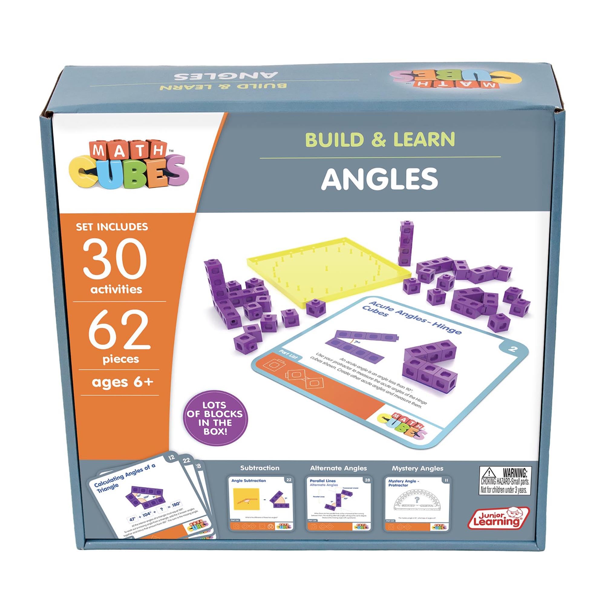 Junior Learning: Mathcubes - Angles - 30 Activity Set, Build & Learn, Blocks & Boards Hands On Math, Developmental & Education Set, Kids Ages 4+