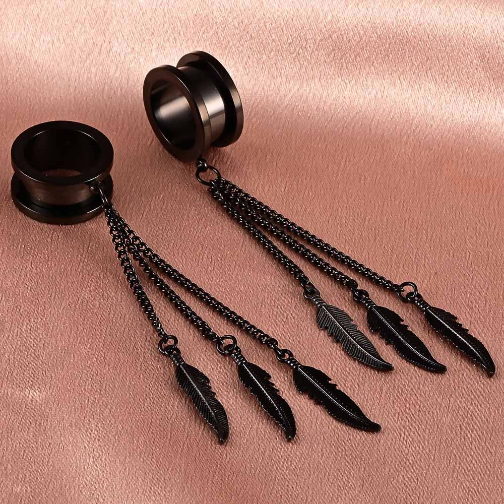 Vankula Wiszące tunele do uszu rozciągacze na ciało podwójne rozkloszowane zatyczki mierniki z frędzlami piercing uszu ze stali nierdzewnej 6 mm do 19 mm