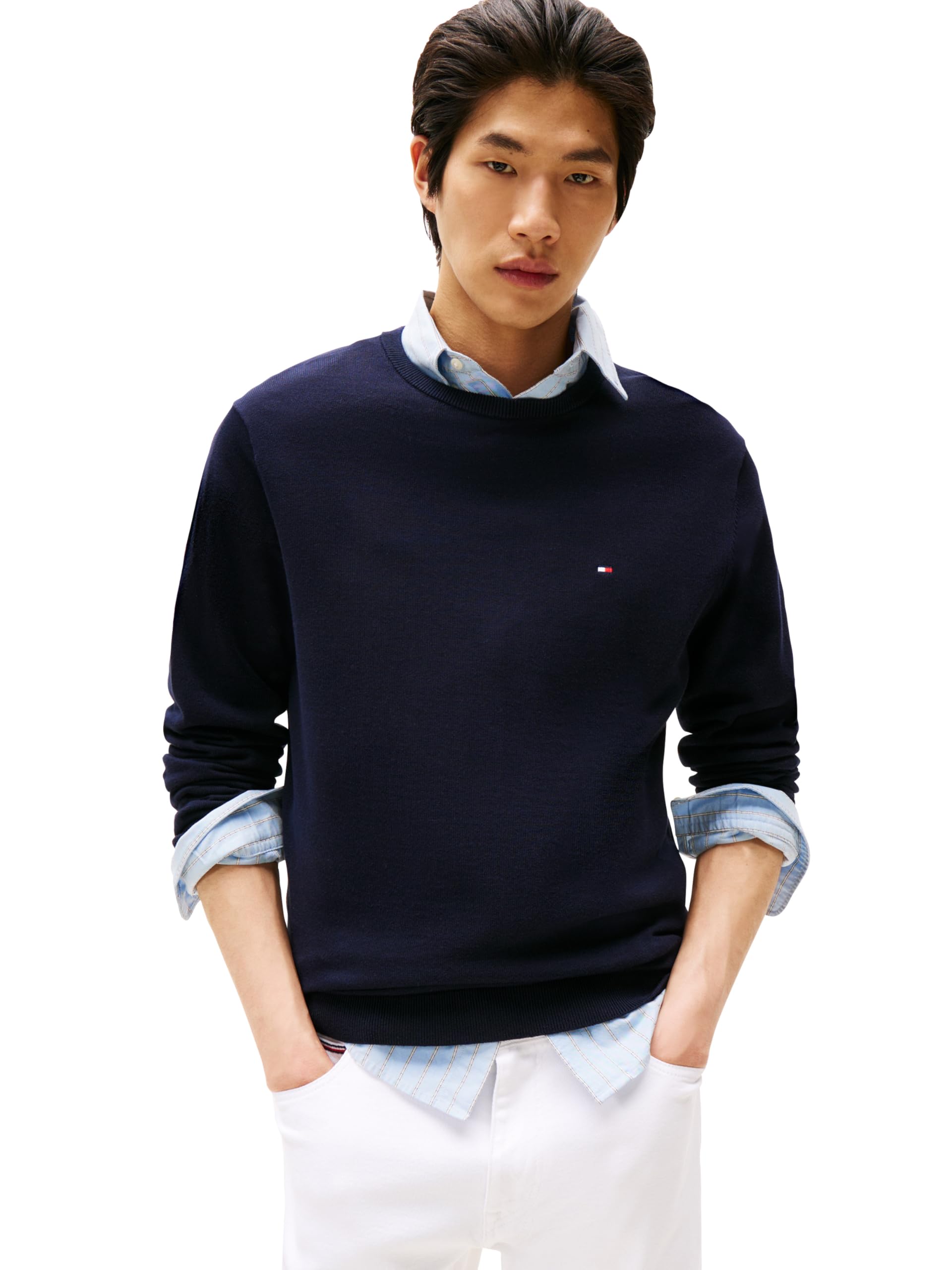 Tommy Hilfiger Men's Desert Sky Cotton Solid Crewneck Sweater Lightweight Pullover, Also Available In Big & Tall, S