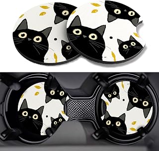 Car Cup Coasters,2 Pack Car Coaster, Three Black Cats | 2.75inch Anti Slip and Absorbent Cars Coasters for Cup Holders,Car Accessories for Women,Cute Decor for Women