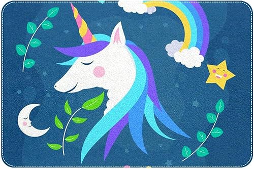 Alfombra de baño absorbente de secado rápido con respaldo de goma antideslizante 16 x 24 pulgadas unicornio rodeado de flores luna y estrellas