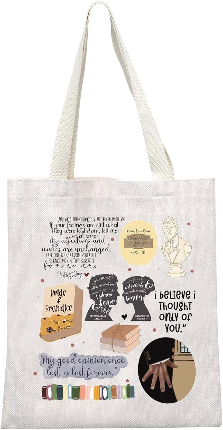 GJTIM Pride Prejudice Book Lover Gift Literary Canvas Bookish Tote Bag for Reader Bookworm