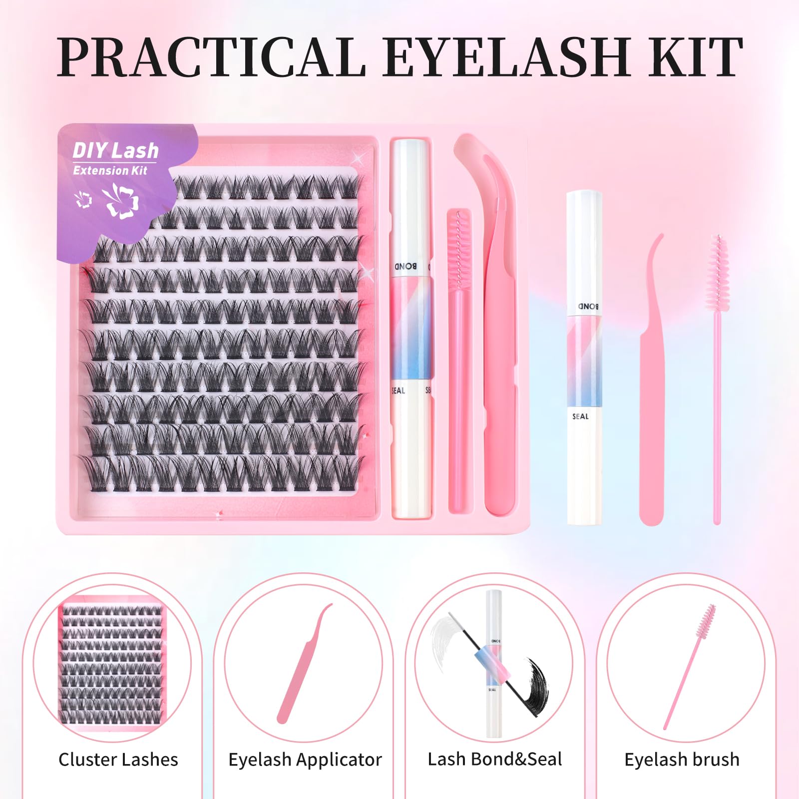 Fenshine Cluster Lashes Individual Lashes Wide Stem C/D Curl 10-16mm Length DIY Eyelash Extension Individual Soft False for Personal Use at Home (KT02 - Image 2