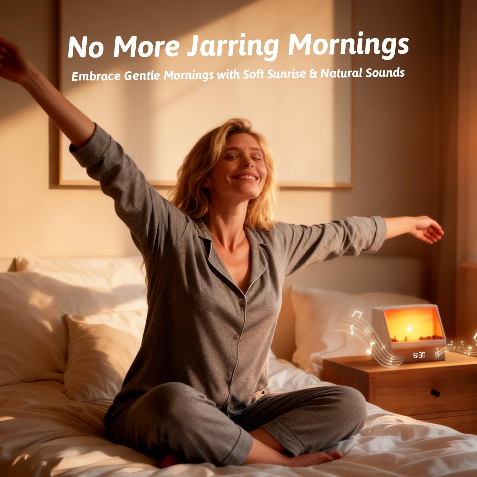 Gemmac Despertador Amanecer Simulador Luz Nocturna Inteligente Altavoces Bluetooth Ruido Blanco 12 Sonidos Relajantes Temporizador Musica Para Dormir Decoracion Hogar Habitacion Night Light Adultos
