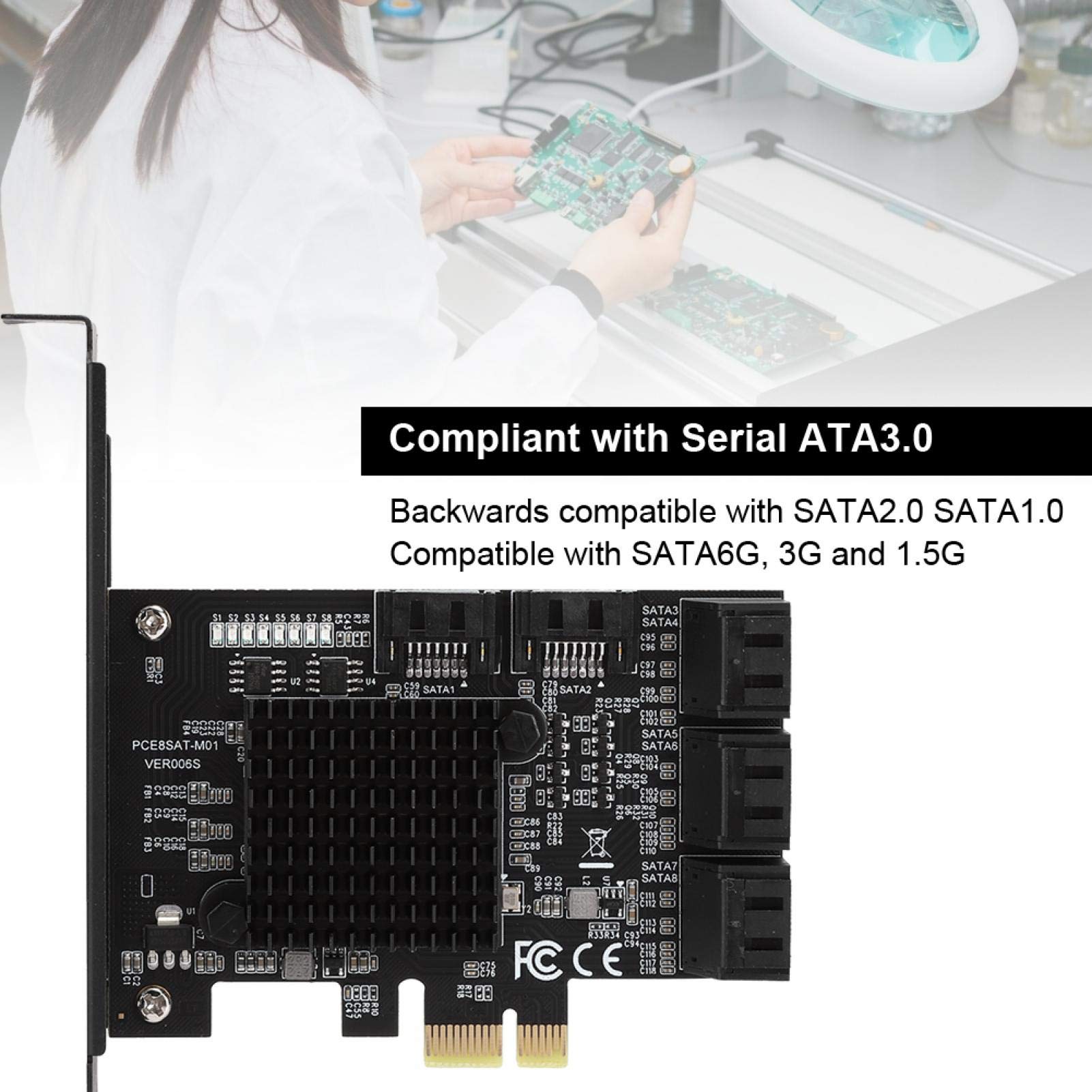 Tarjeta de expansión, PCI-E a SATA 3.0 Tarjeta controladora Tarjeta de expansión de Interfaz SATA 3.0 de 8 Puertos con Disco de Controlador, para 7/8 / XP / 10