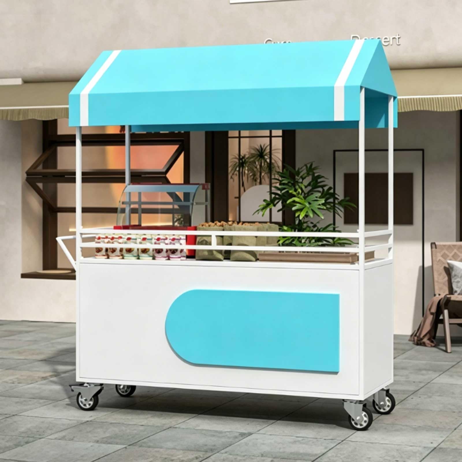 Tragbarer Street Food Wagen mit Baldachin für Märkte Festivals Events, mobiler Verkaufsständer für den Verkauf im Freien