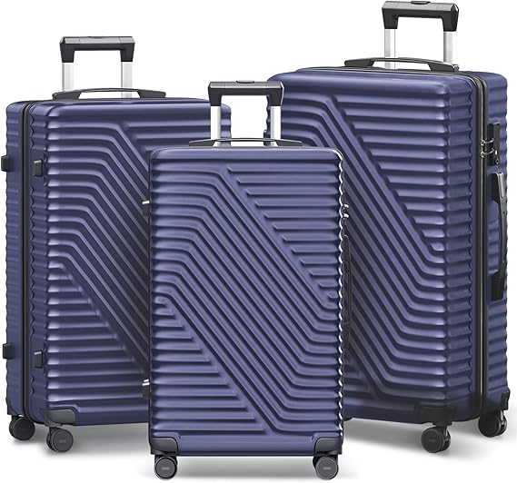 review Luggage 3 piece Sets Suitcase Spinner Hardshell with spinner wheels TSA Lock Wheels 20in/24in/28in Blue