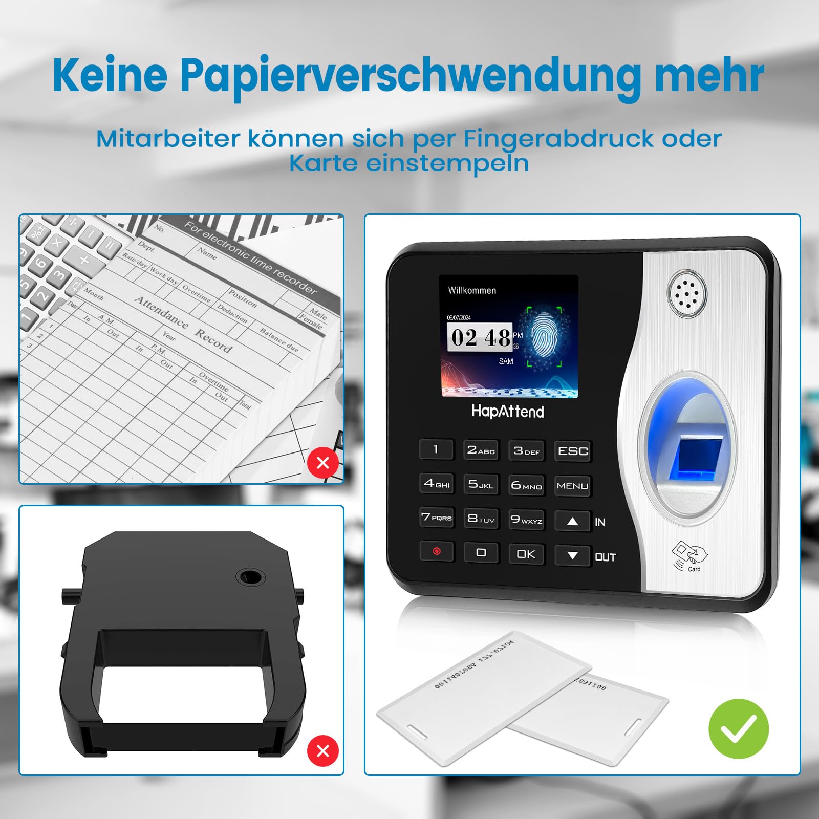zeiterfassung für kleinbetriebe, Fingerabdruck stempeluhr arbeitszeiterfassung stempeluhr, Deutsche Ausgabe stechuhr zeiterfassung Mitarbeiter mit 5 RFID (0 monatliche Gebühren H3)