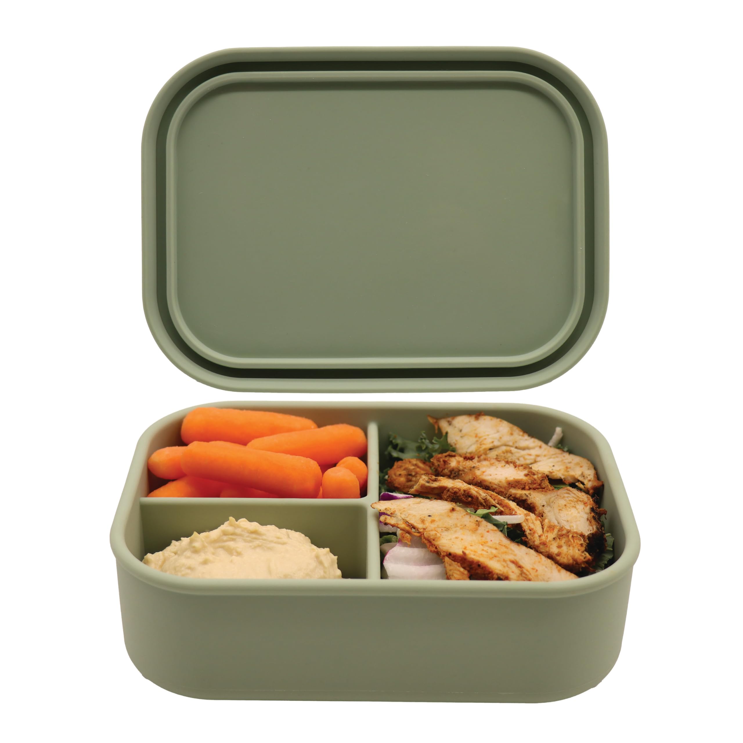 A-to-Z Supply Silicone Bento Box, 3 Compartments, BPA-Free, Leak-Resistant, Dishwasher and Microwave Safe, Perfect for Work, Travel & Meal Prep, (Green)