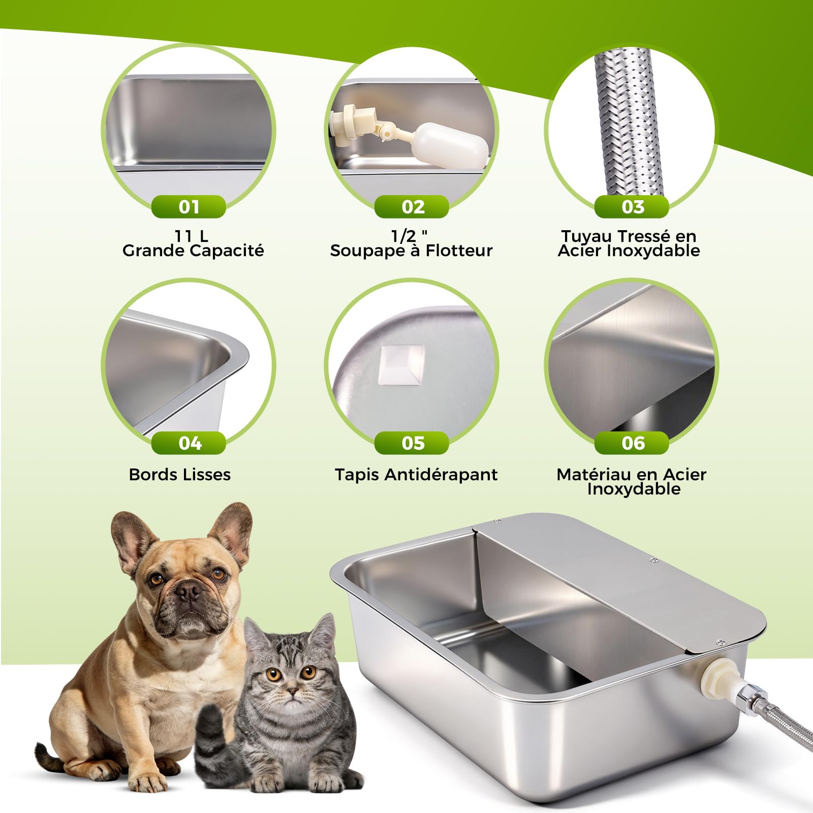 Abreuvoir Automatique pour Chiens, Distributeur ExtéRieur en Acier Inoxydable de 11 litres pour Grands Chiens, Chevaux, Canards, Poulets et BéTail (39 X 29 Cm)