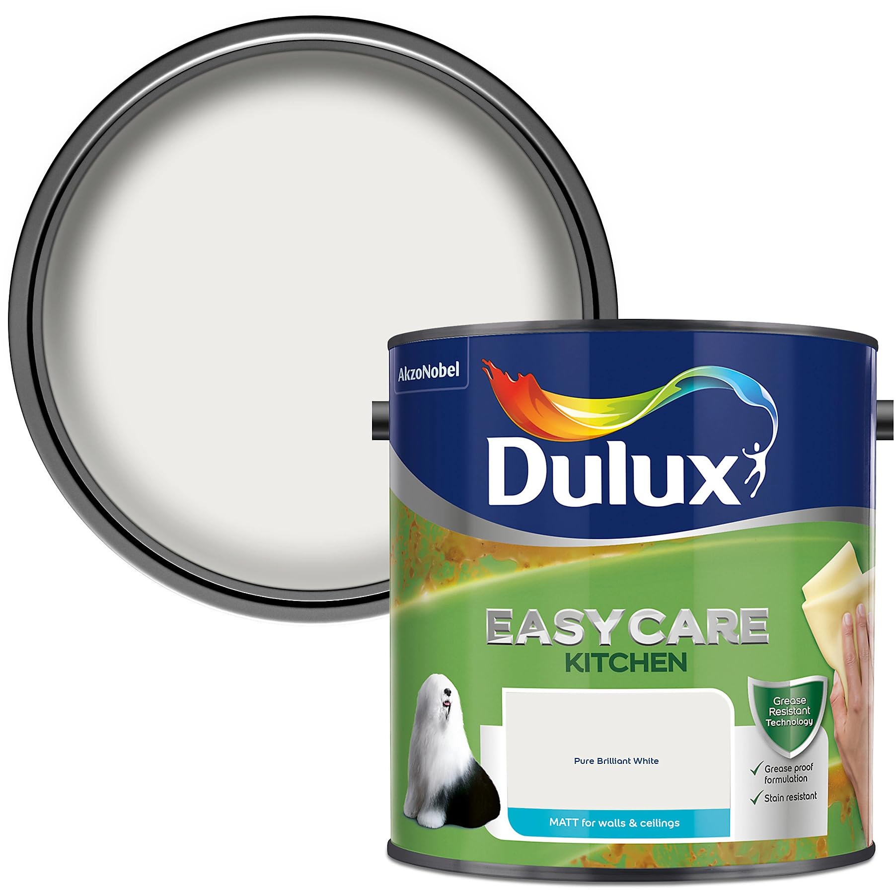 AMKDulux Easycare Kitchen Matt Paint 2.5L Pure Brilliant White Wall Ceiling Washable Cleanable Dirtproof Quick Dry No Sag