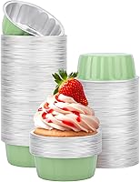 Vista 27 de Beasea Paquete de 100 vasos desechables de papel de aluminio, 8 onzas, 7.9 fl oz, 3.9 pulgadas, para hornear, magdalenas, magdalenas, tazas de pudín