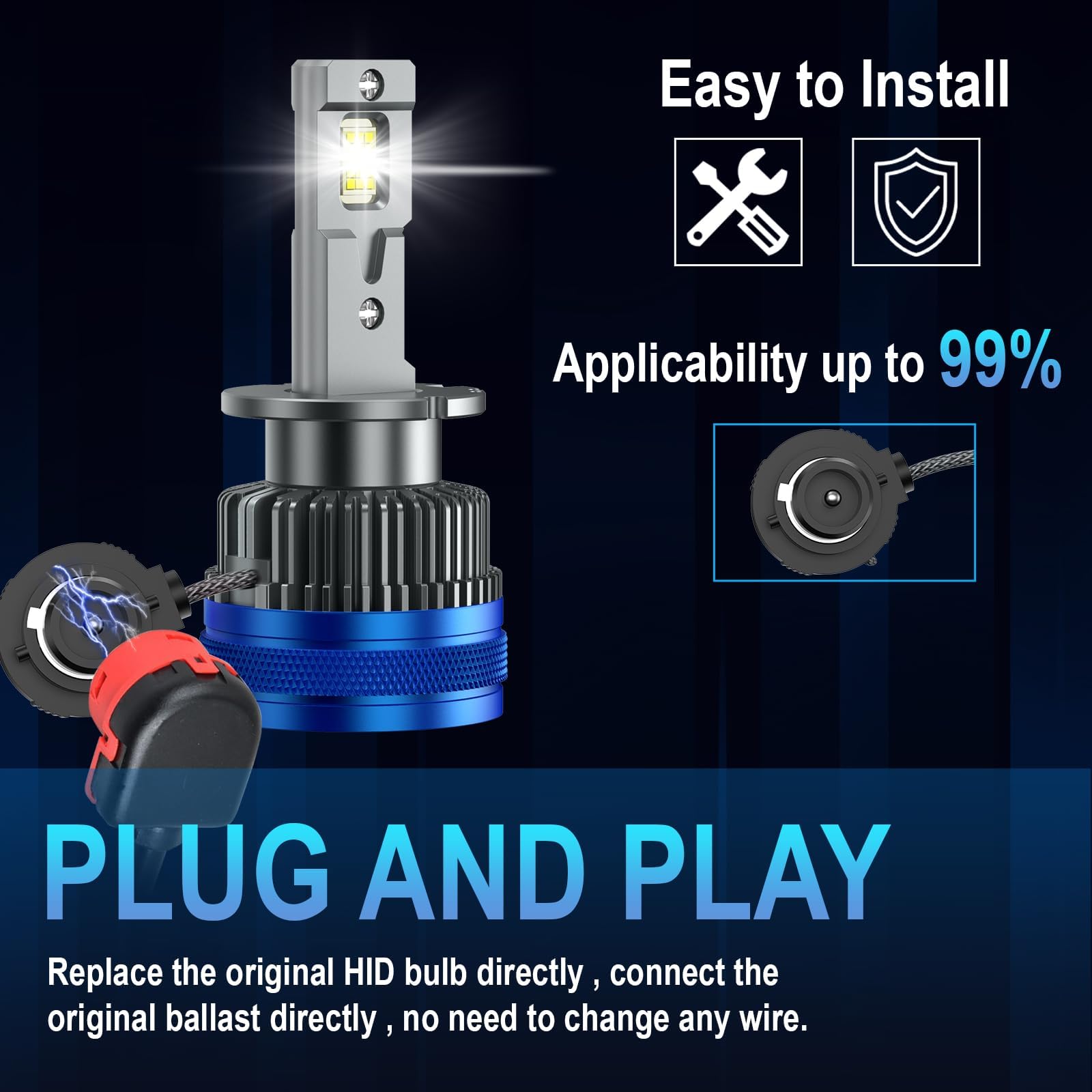 AUXIRACER D2S LED modello ventola 6500K 12V fari bianchi per furgoni, auto e moto, sostituzione LED D2S per lampade alogene e allo xeno, 2 lampadine