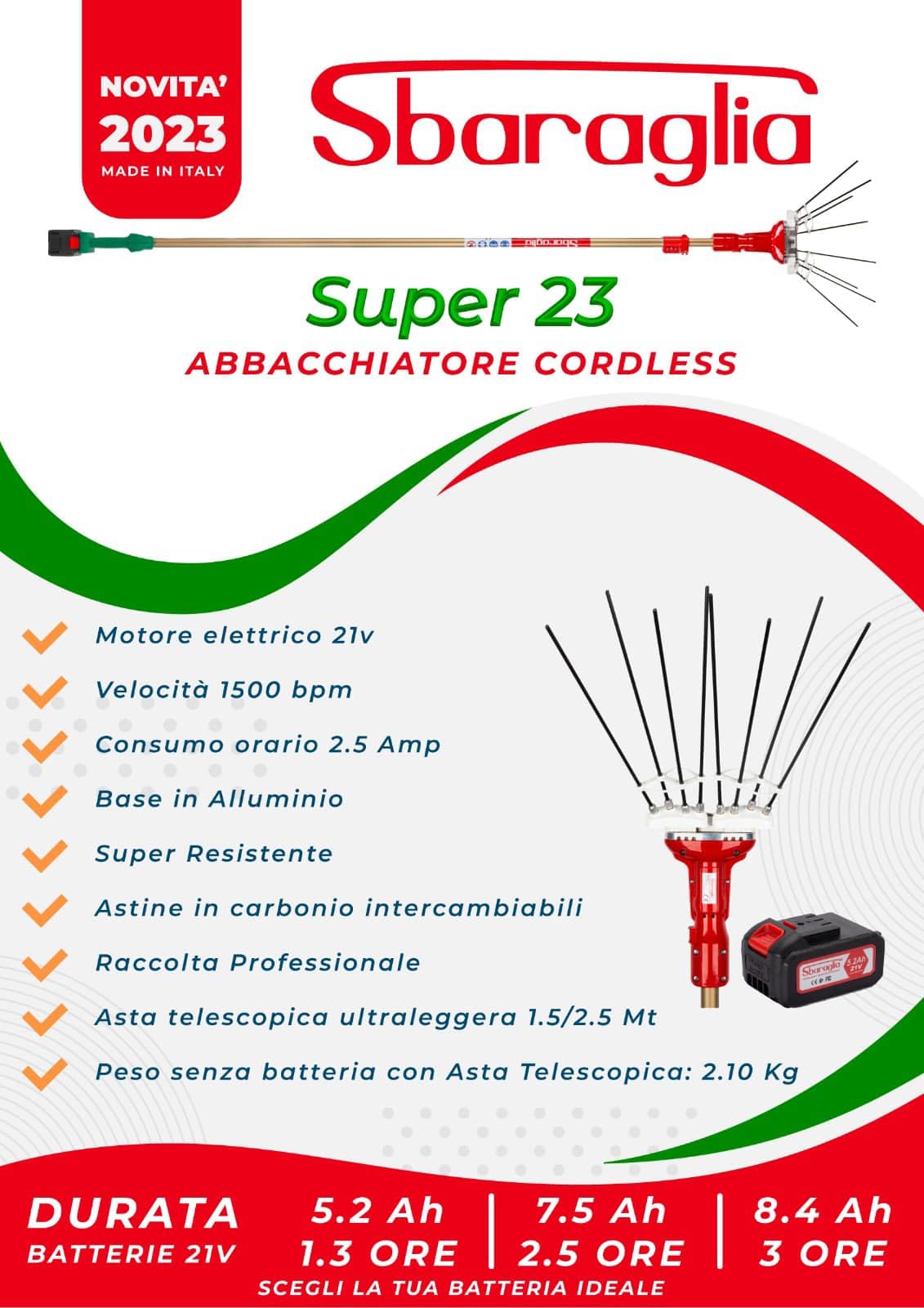 ABBACCHIATORE TELESCOPICO A BATTERIA CORDLESS 'SUPER 23' SBARAGLIA