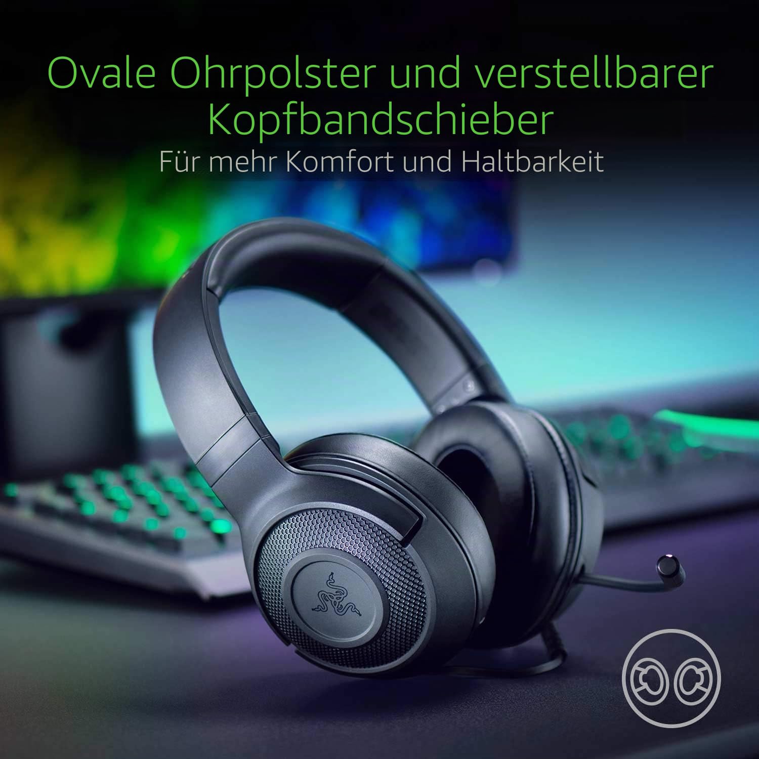 Razer Kraken X - Ultralight Gaming Headset (mit 7.1 Surround Sound, leichtem Rahmen, biegbarem Mikrophon - für PC, Xbox, PS4, Nintendo Switch) schwarz