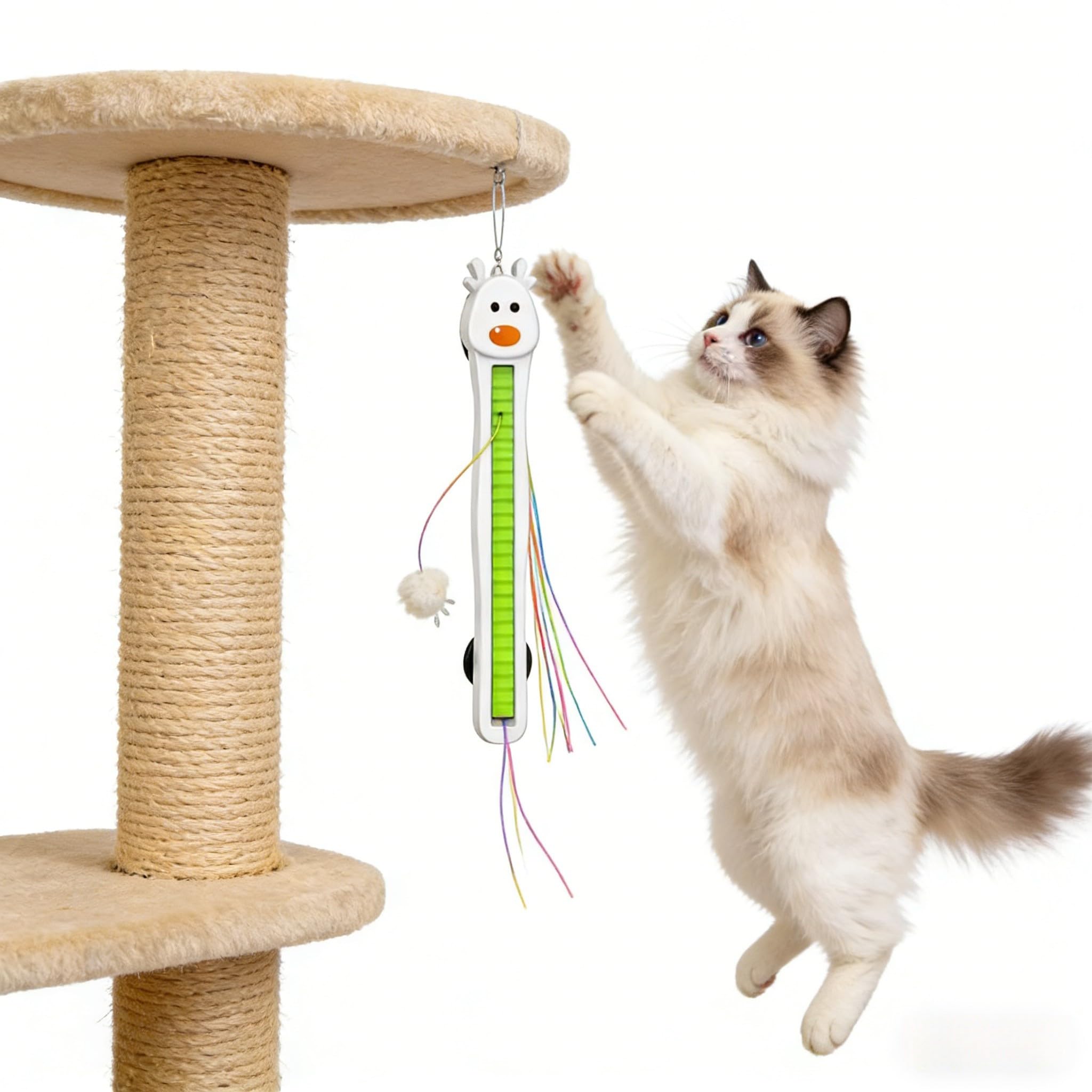 Interaktives Katzenspielzeug mit fliegendem Seil, mit automatischer Bewegung, einstellbarer Geschwindigkeit und Touch-Aktivierung, faltbarer elektrischer Teaser für Indoor-Katzen, Weiß